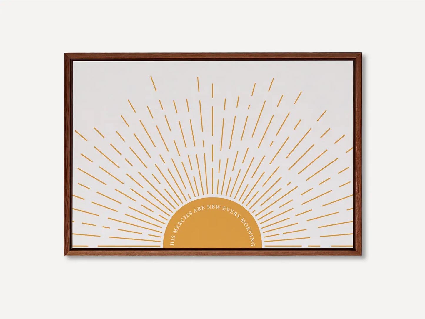 Start each day with hope and grace with this inspiring Christian canvas wall art. This framed canvas print features a bright, modern sunrise design and the comforting promise from Lamentations 3:23: "His mercies are new every morning."