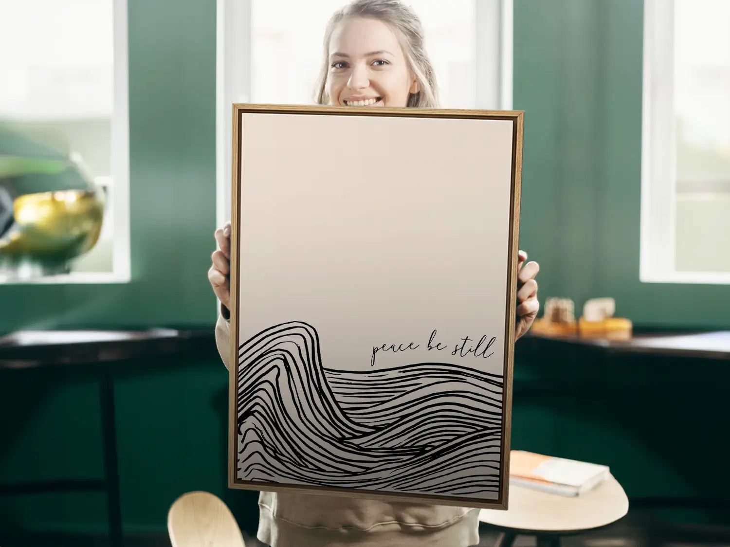 Find calm amidst the chaos with this inspiring Christian canvas wall art. This framed canvas print features a modern, abstract design of calming waves and the powerful command: “Peace be still.”
