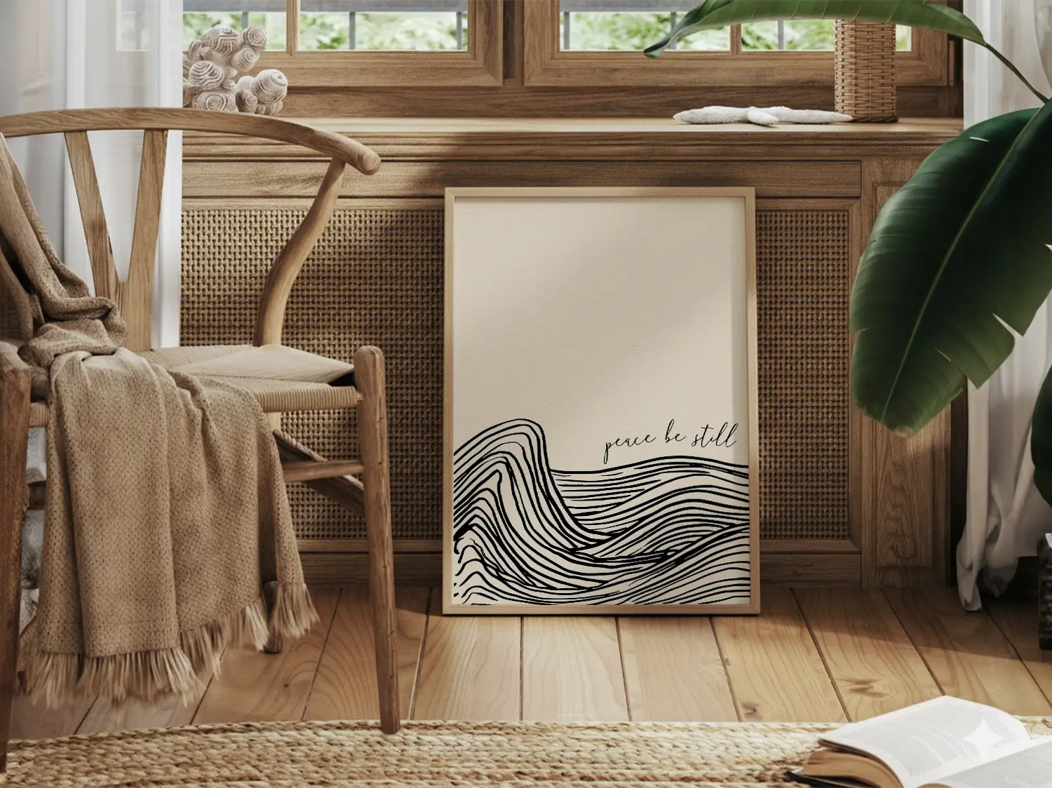 Find calm amidst the chaos with this inspiring Christian canvas wall art. This framed canvas print features a modern, abstract design of calming waves and the powerful command: “Peace be still.”