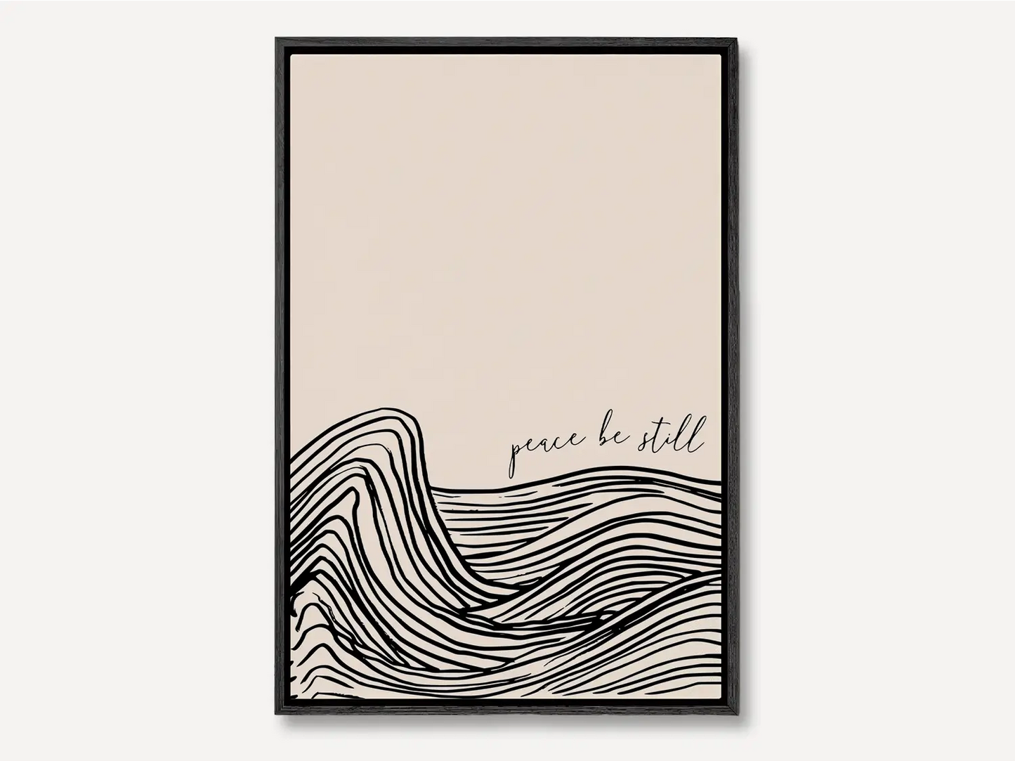 Find calm amidst the chaos with this inspiring Christian canvas wall art. This framed canvas print features a modern, abstract design of calming waves and the powerful command: “Peace be still.”