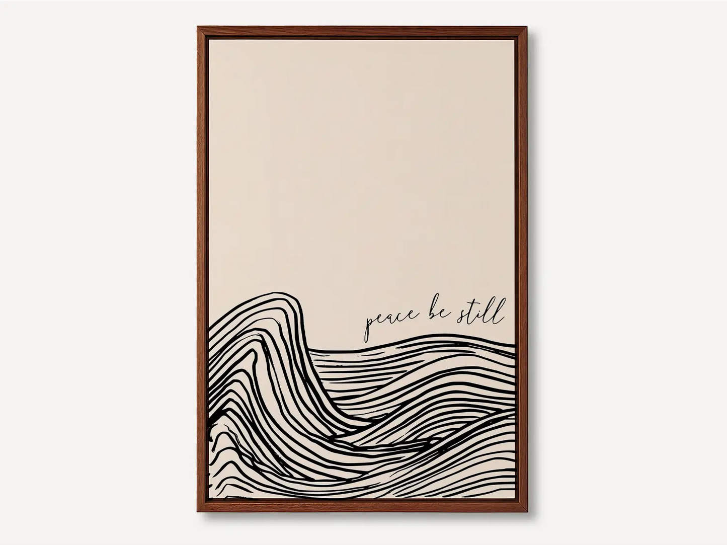 Find calm amidst the chaos with this inspiring Christian canvas wall art. This framed canvas print features a modern, abstract design of calming waves and the powerful command: “Peace be still.”