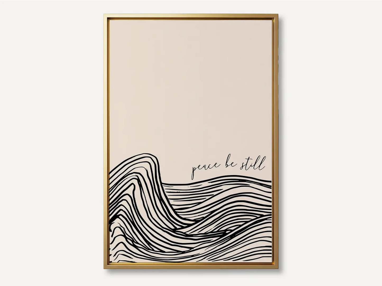 Find calm amidst the chaos with this inspiring Christian canvas wall art. This framed canvas print features a modern, abstract design of calming waves and the powerful command: “Peace be still.”