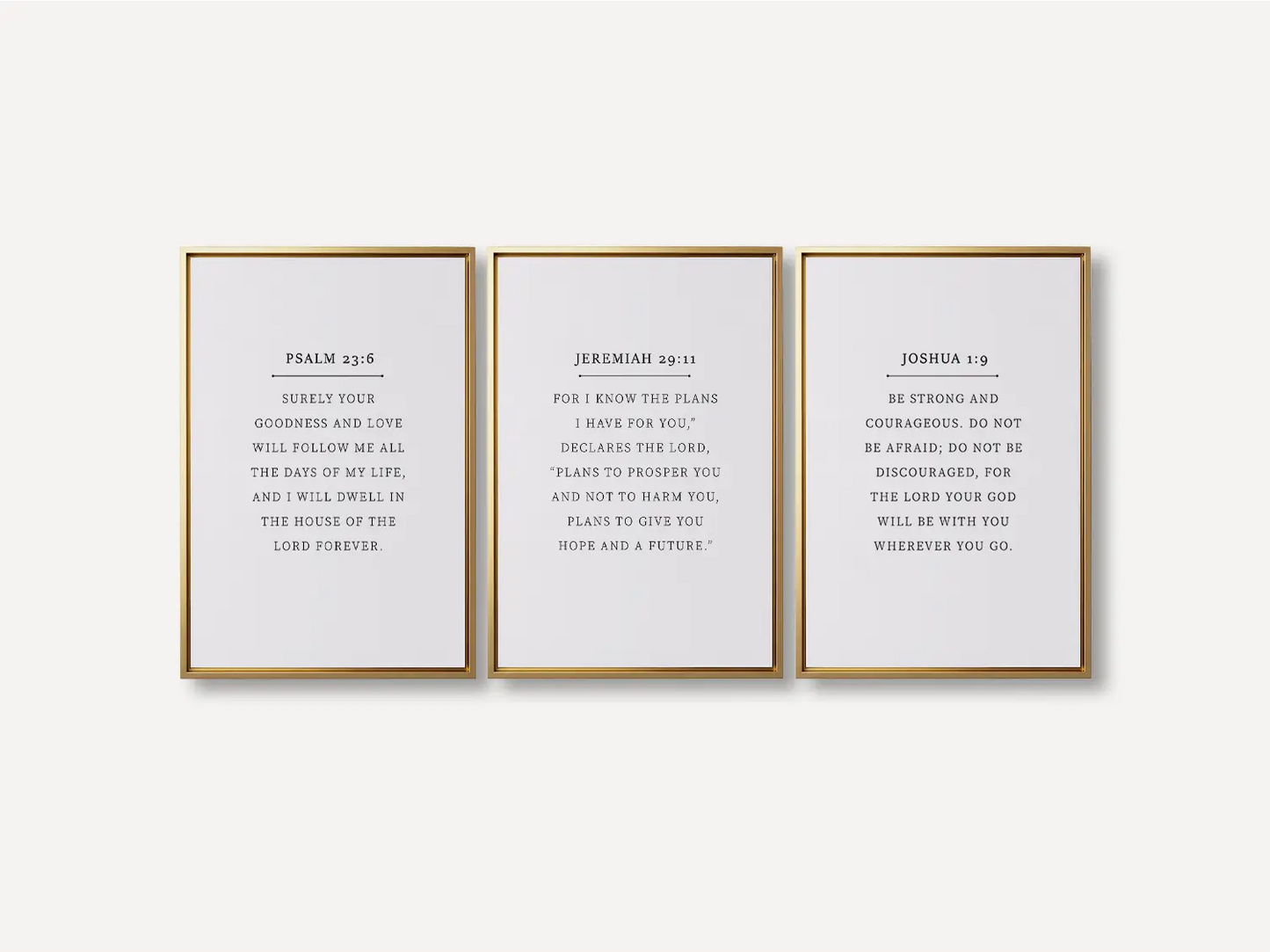 Anchor your home in faith with this inspiring Christian wall art set. This collection of three framed scripture prints features foundational promises from the Bible, offering daily reminders of God's goodness, plan, and ever-present help.