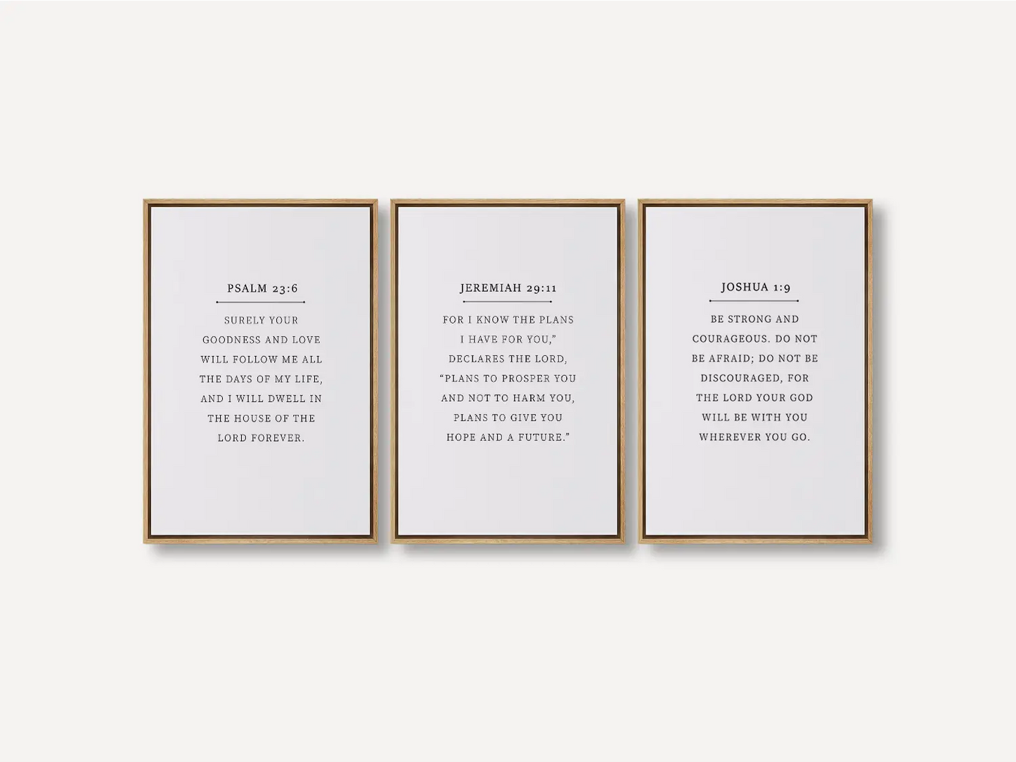 Anchor your home in faith with this inspiring Christian wall art set. This collection of three framed scripture prints features foundational promises from the Bible, offering daily reminders of God's goodness, plan, and ever-present help.