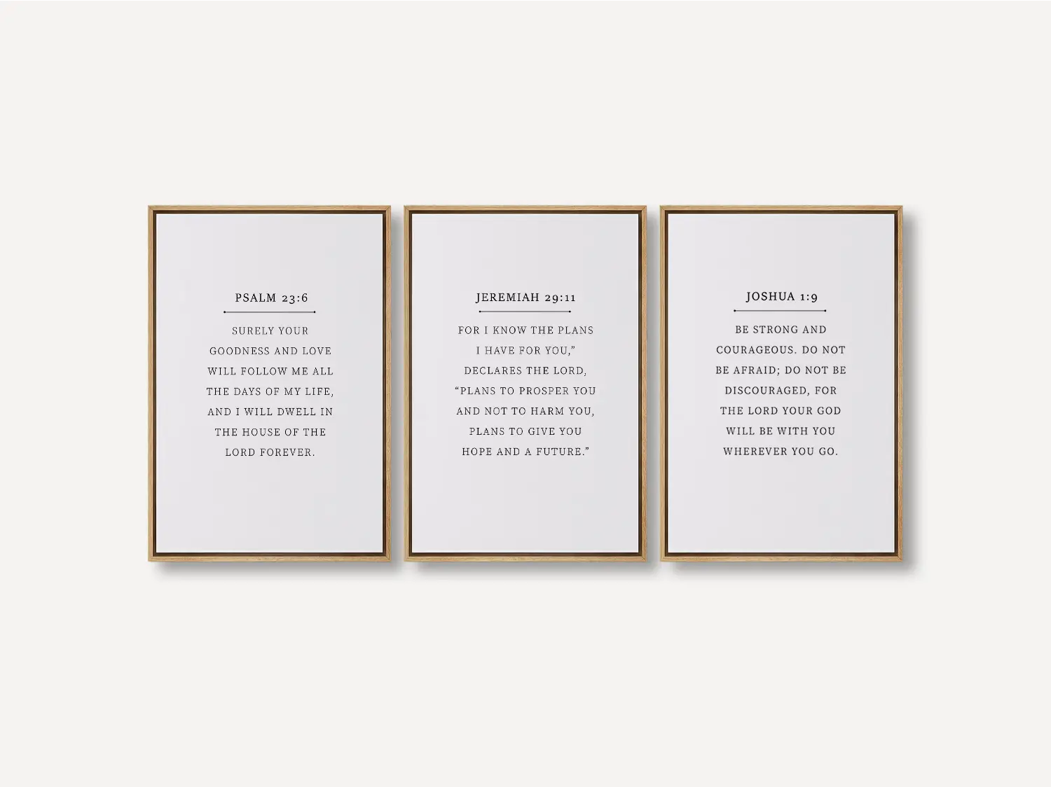 Anchor your home in faith with this inspiring Christian wall art set. This collection of three framed scripture prints features foundational promises from the Bible, offering daily reminders of God's goodness, plan, and ever-present help.