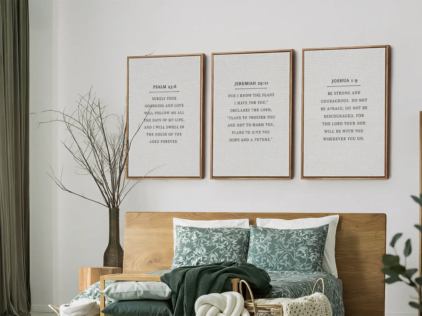 Anchor your home in faith with this inspiring Christian wall art set. This collection of three framed scripture prints features foundational promises from the Bible, offering daily reminders of God's goodness, plan, and ever-present help.