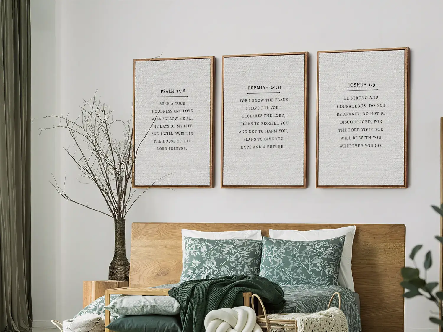 Anchor your home in faith with this inspiring Christian wall art set. This collection of three framed scripture prints features foundational promises from the Bible, offering daily reminders of God's goodness, plan, and ever-present help.