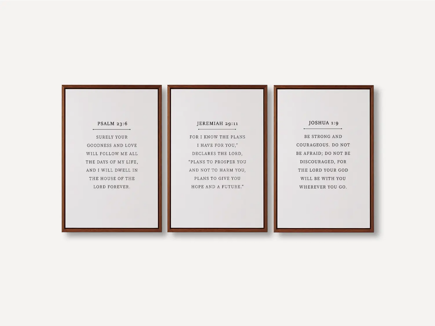 Anchor your home in faith with this inspiring Christian wall art set. This collection of three framed scripture prints features foundational promises from the Bible, offering daily reminders of God's goodness, plan, and ever-present help.