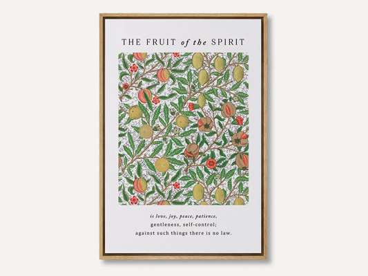 Anchor your home in Christ-like character with this inspiring Christian canvas wall art. This framed canvas print features a rich, detailed botanical pattern paired with the complete list of the Fruit of the Spirit from Galatians 5:22-23.