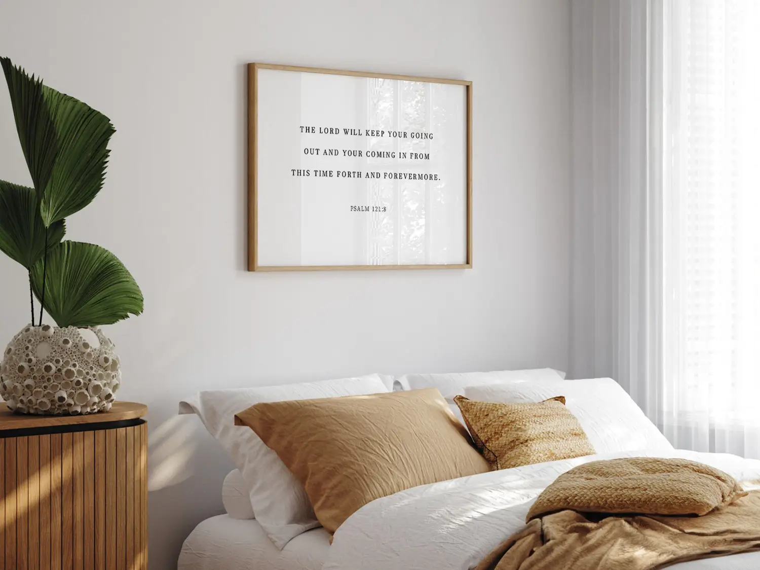 Anchor your travels and home in divine protection with this inspiring Christian canvas wall art. This framed canvas print features the comforting promise from Psalm 121:8: "The Lord will keep your going out and your coming in."