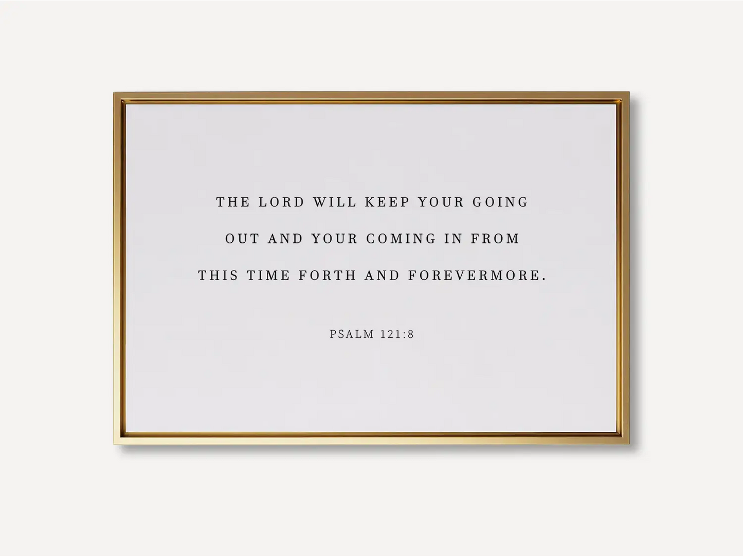 Anchor your travels and home in divine protection with this inspiring Christian canvas wall art. This framed canvas print features the comforting promise from Psalm 121:8: "The Lord will keep your going out and your coming in."