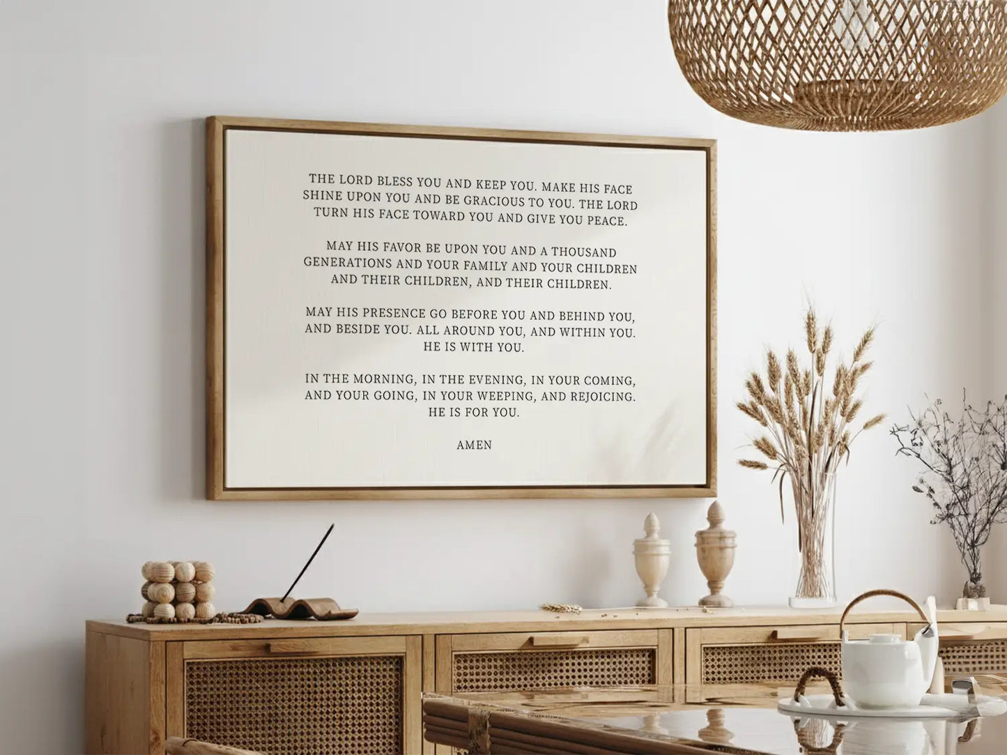 Anchor your home in this timeless prayer of blessing and protection with this inspiring Christian canvas wall art. This framed canvas print features the powerful Aaronic Blessing from Numbers 6:24-26, perfect for any family space.