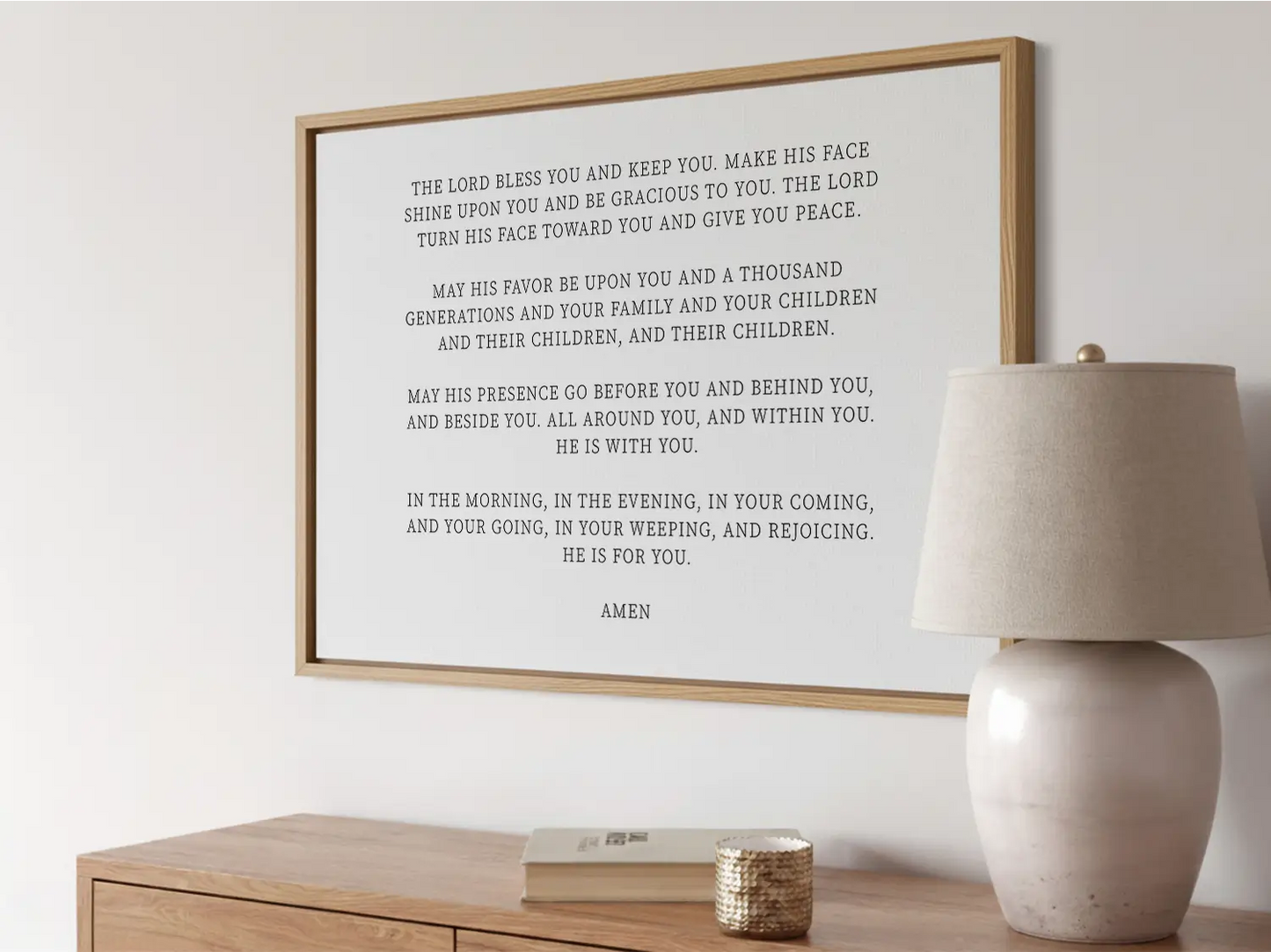 Anchor your home in this timeless prayer of blessing and protection with this inspiring Christian canvas wall art. This framed canvas print features the powerful Aaronic Blessing from Numbers 6:24-26, perfect for any family space.