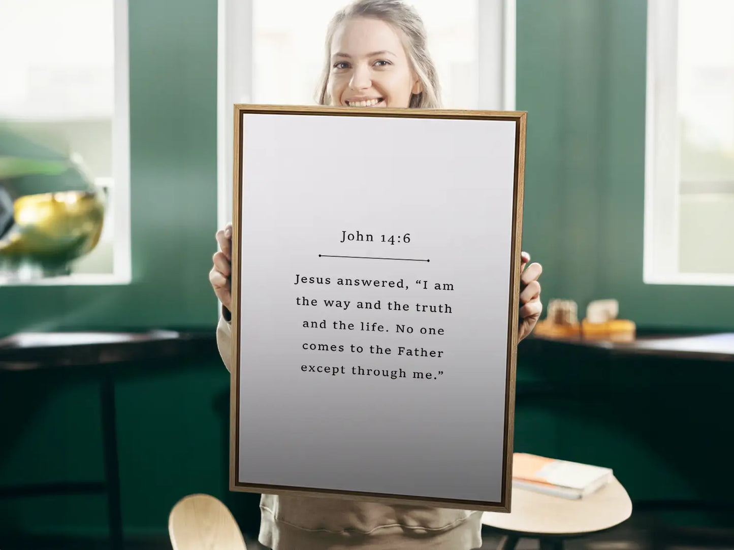Anchor your faith in the core truth of Christianity with this inspiring Christian canvas wall art. This framed canvas print features a clean, minimalist design and the powerful, essential declaration from John 14:6.