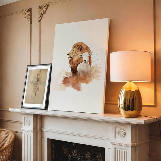 The Lion and the Lamb Christian canvas art symbolizing peace and redemption