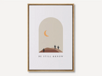Minimalist Christian canvas wall art featuring “Be Still & Know” scripture from Psalm 46:10 on a neutral background