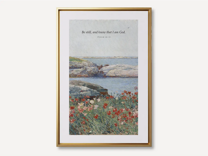 Invite calm and faith into your home with this inspiring Christian canvas wall art. This framed canvas print features a serene coastal landscape paired with the powerful, comforting command from Psalm 46:10 to Be Still and Know That I Am God.