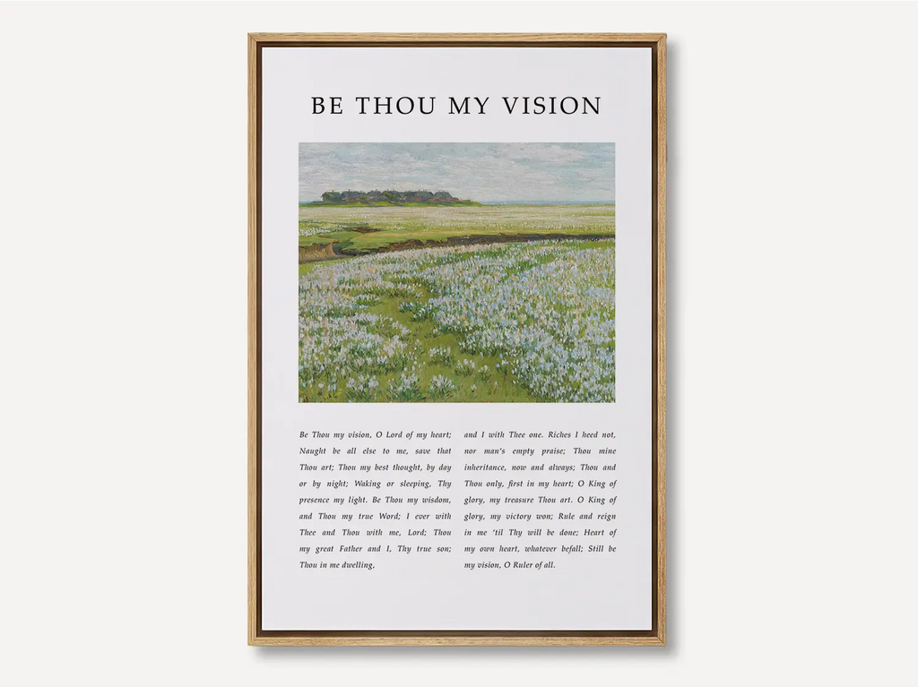 Anchor your life in Christ with this inspiring Christian canvas wall art. This framed canvas print features the profound lyrics of "Be Thou My Vision," paired with a serene field landscape, offering a daily prayer for guidance.