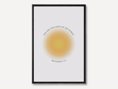 Shine brightly and inspire others with this powerful Christian canvas wall art. This framed canvas print features a modern, ethereal "aura" design and the profound command from Matthew 5:14: "You are the light of the world."