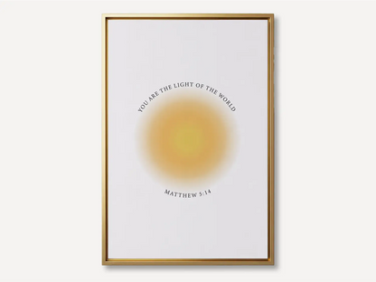Shine brightly and inspire others with this powerful Christian canvas wall art. This framed canvas print features a modern, ethereal "aura" design and the profound command from Matthew 5:14: "You are the light of the world."