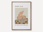 Bear Much Fruit John 15:8 Christian canvas wall art with minimalist fruit illustration in neutral tones, framed wall decor