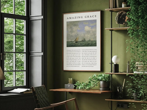 Framed Amazing Grace hymn wall art for Christian home decor