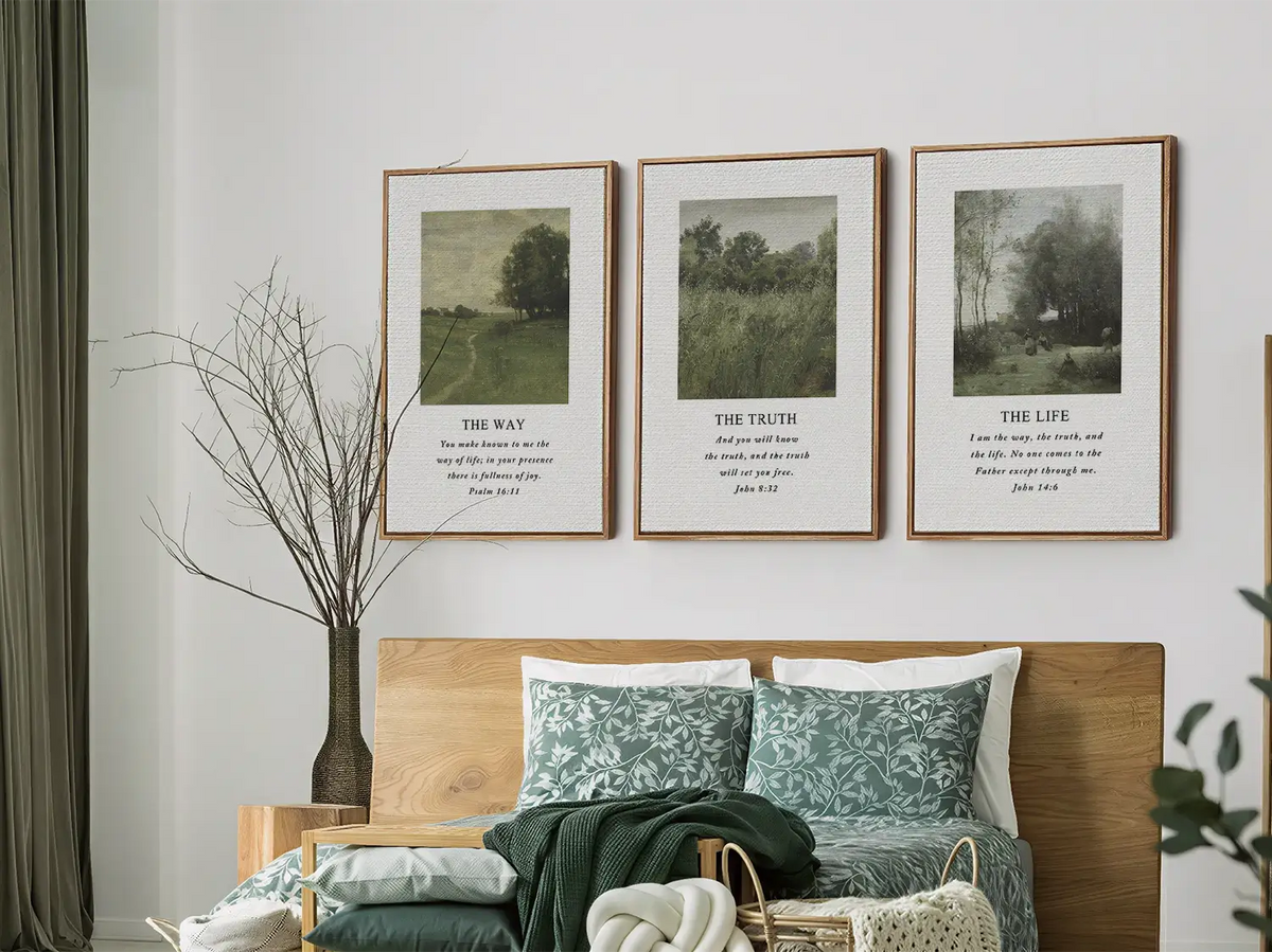 AbidePrint - Christian Wall Art Decor | 'The Way, The Truth, The Life' Set of 3 | Wooden Framed Scripture Prints
