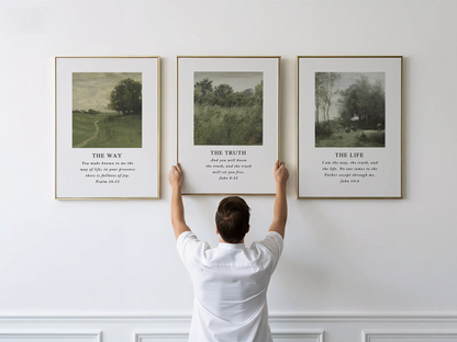 AbidePrint - Christian Wall Art Decor | 'The Way, The Truth, The Life' Set of 3 | Wooden Framed Scripture Prints