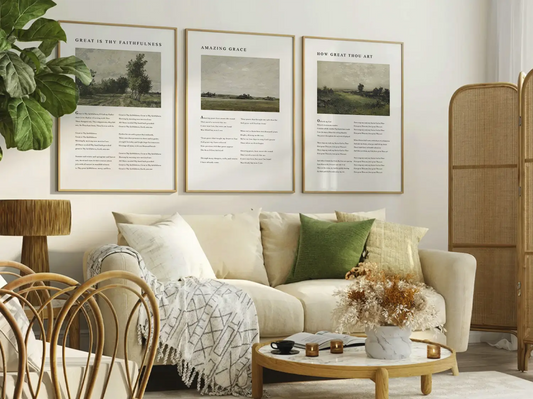 Bring peace to your home with this inspiring Christian wall art set. This collection of three framed scripture prints features serene, impressionist-style landscapes paired with comforting verses from the Psalms, reminding you of God's provision and protection.