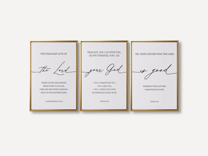 Christian Wall Art Set of 3 | Bible Verse Prints Lamentations Isaiah Psalm | Framed Scripture Decor