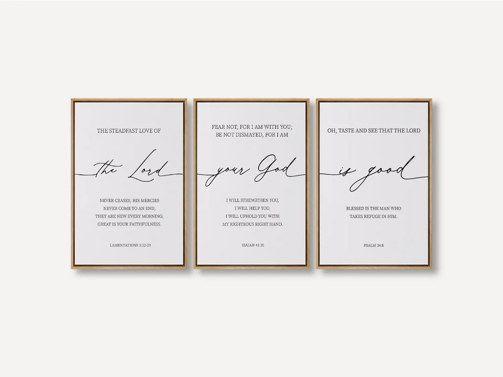 Christian Wall Art Set of 3 | Bible Verse Prints Lamentations Isaiah Psalm | Framed Scripture Decor