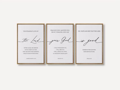 Christian Wall Art Set of 3 | Bible Verse Prints Lamentations Isaiah Psalm | Framed Scripture Decor