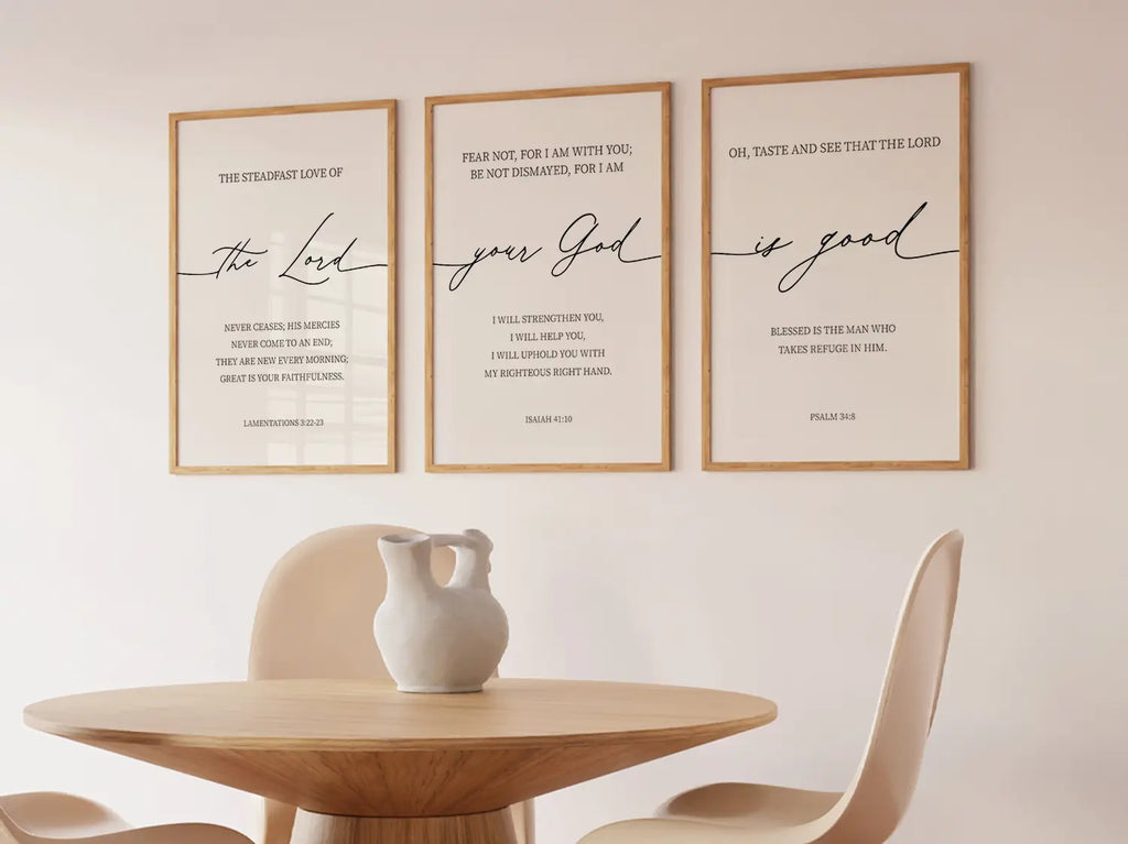 Christian Wall Art Set of 3 | Bible Verse Prints Lamentations Isaiah Psalm | Framed Scripture Decor