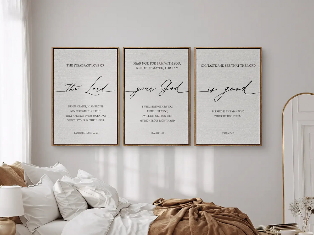 Christian Wall Art Set of 3 | Bible Verse Prints Lamentations Isaiah Psalm | Framed Scripture Decor