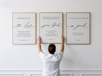 Christian Wall Art Set of 3 | Bible Verse Prints Lamentations Isaiah Psalm | Framed Scripture Decor