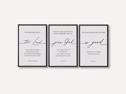 Christian Wall Art Set of 3 | Bible Verse Prints Lamentations Isaiah Psalm | Framed Scripture Decor