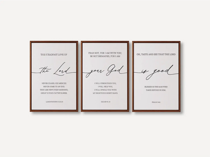 Christian Wall Art Set of 3 | Bible Verse Prints Lamentations Isaiah Psalm | Framed Scripture Decor