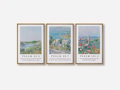 AbidePrint - Christian Wall Art Set of 3 | Psalm 23, Psalm 28, Psalm 121 Prints | Framed Impressionist Scripture