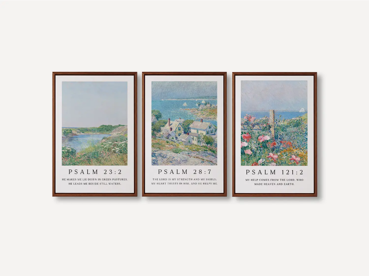 AbidePrint - Christian Wall Art Set of 3 | Psalm 23, Psalm 28, Psalm 121 Prints | Framed Impressionist Scripture