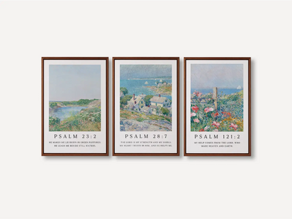 AbidePrint - Christian Wall Art Set of 3 | Psalm 23, Psalm 28, Psalm 121 Prints | Framed Impressionist Scripture