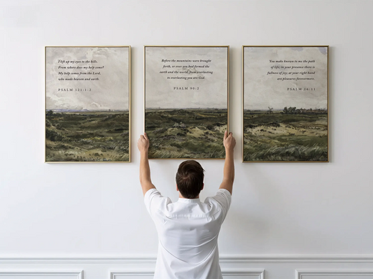 AbidePrint - Christian Wall Art 3P | Psalm 121, Psalm 90, Psalm 16 Prints | Framed Vintage Scripture Decor