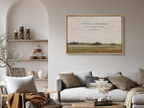 Anchor your faith in the promise of Christ's eternal presence with this inspiring Christian wall art. This framed print features a serene landscape painting paired with the comforting final words of Jesus: "And surely I am with you always, to the very end of the age."