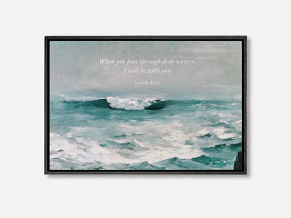 Anchor your heart in hope with this powerful Christian wall art. This framed print features a dynamic seascape painting paired with the comforting promise from Isaiah 43:2: "When you pass through deep waters, I will be with you."