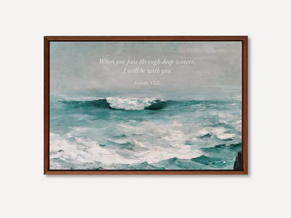 Anchor your heart in hope with this powerful Christian wall art. This framed print features a dynamic seascape painting paired with the comforting promise from Isaiah 43:2: "When you pass through deep waters, I will be with you."