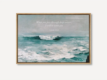 Anchor your heart in hope with this powerful Christian wall art. This framed print features a dynamic seascape painting paired with the comforting promise from Isaiah 43:2: "When you pass through deep waters, I will be with you."