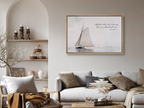 Anchor your heart in unwavering love with this inspiring Christian wall art. This framed print features a serene sailboat painting paired with the powerful promise from Psalm 93:4: "Mightier than the waves of the sea is His love for you."