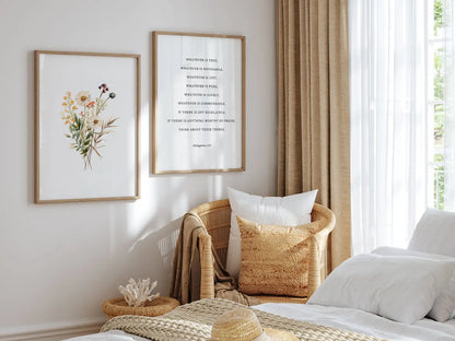 Anchor your thoughts in truth with this inspiring Christian wall art set. This collection of two framed prints features a delicate watercolor floral illustration paired with the powerful, uplifting verse from Philippians 4:8.