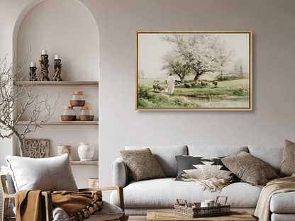 Invite the profound comfort of Christ's presence into your home with this inspiring Christian wall art. This framed print features a beautiful, classic painting of Jesus as the Good Shepherd tending his flock by still waters.