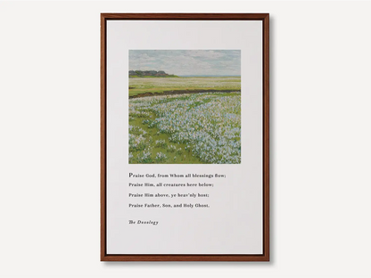 Fill your home with a daily song of praise with this inspiring Christian canvas wall art. This framed canvas print features a peaceful field painting paired with the iconic lyrics of The Doxology, celebrating God's blessing.