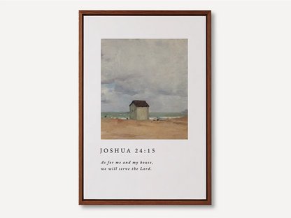 Declare your family's commitment to faith with this inspiring Christian canvas wall art. This framed canvas print features a classic coastal cottage painting paired with the powerful promise from Joshua 24:15: "As for me and my house, we will serve the Lord."